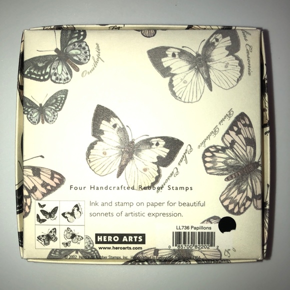 HERO ARTS Poetic Prints Butterfly Butterflies Rubber Stamp Wood Mount Set of 4 - Picture 8 of 9